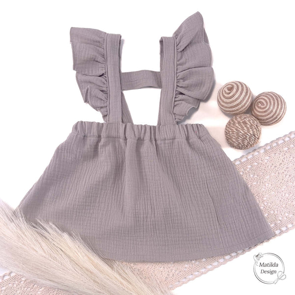 Musselin Kleid für Mädchen mit Rüschenträgern - BEIGE - 100% Baumwolle - in verschiedenen Farben und Größen - ideal für alle Jahreszeiten