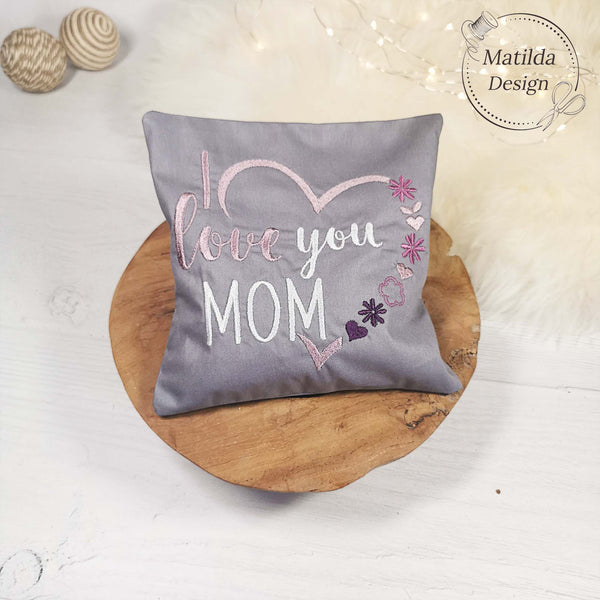 Wärmekissen Muttertag- LOVE YOU MOM - personalisierbar mit Wunschtext / Namen - Bezug waschbar - Bio-Dinkel - Kirschkerne - Lavendel - 20cm x 20cm